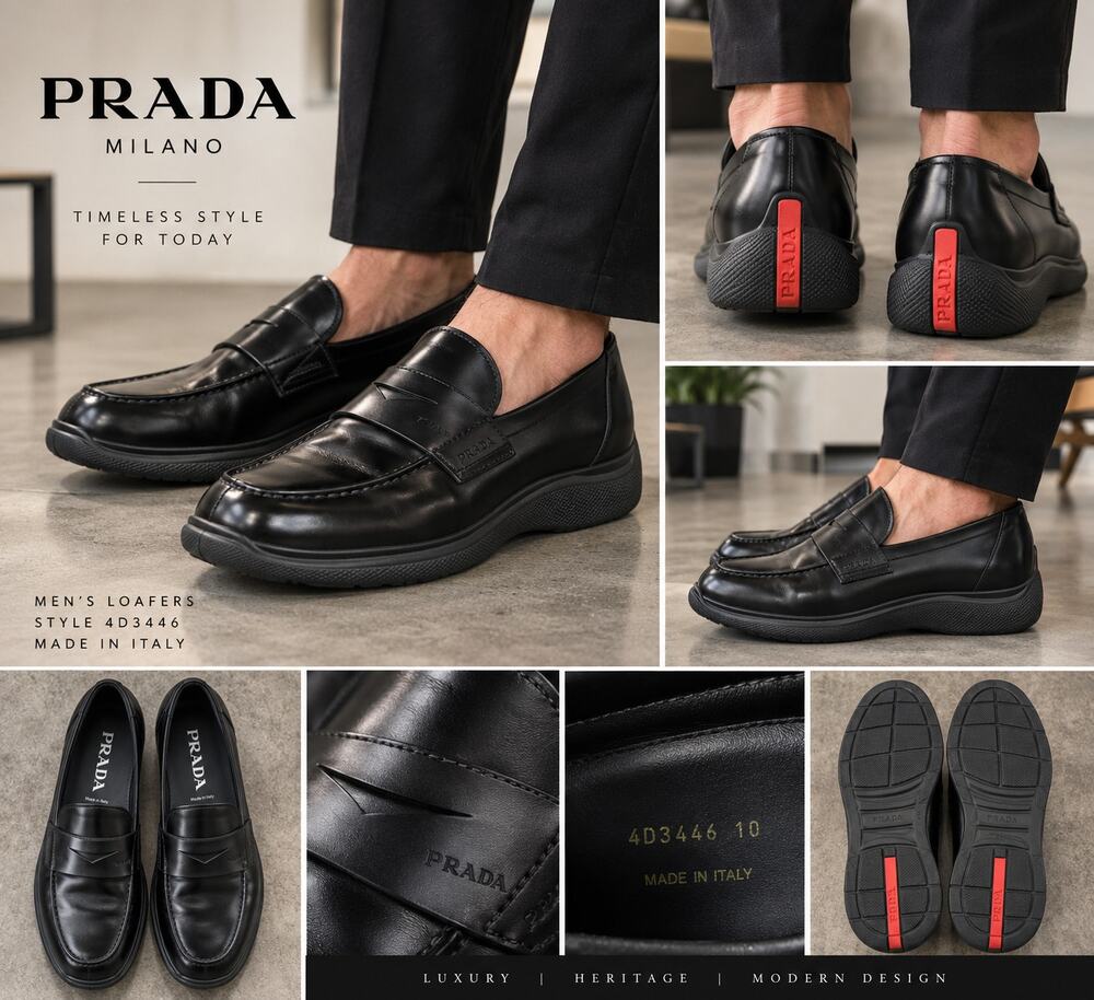 Prada 4D3446 Toblach Black Leather Loafers Italy Size 10
